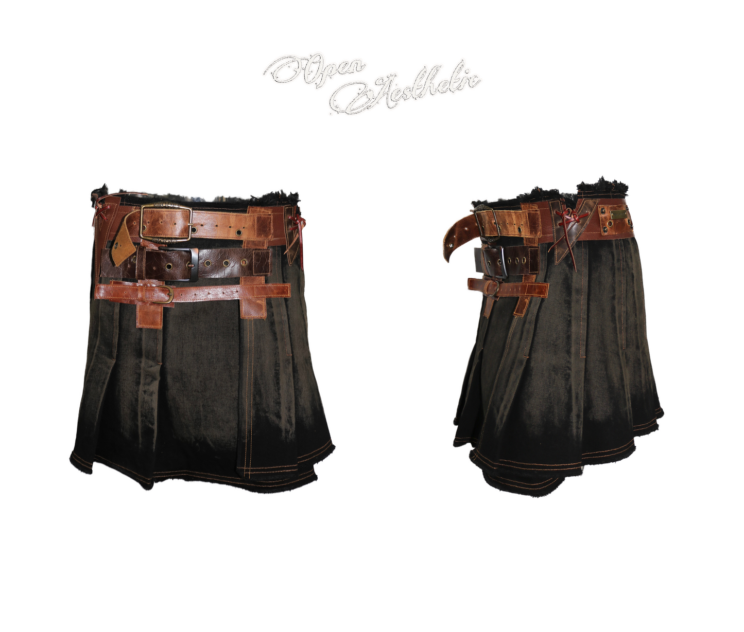 Vintage Washed Denim Wrap Skirt with Genuine Leather Belt