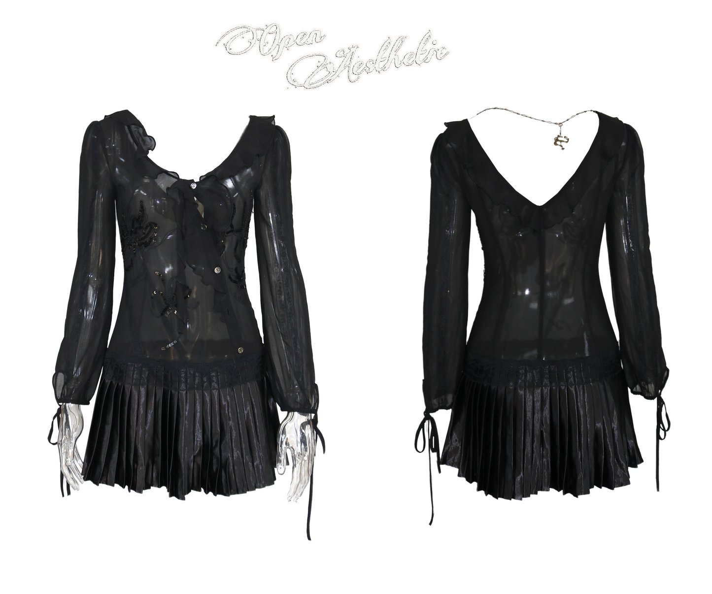 Chiffon Dress with Embroidered Sequins and Ruffle Insets