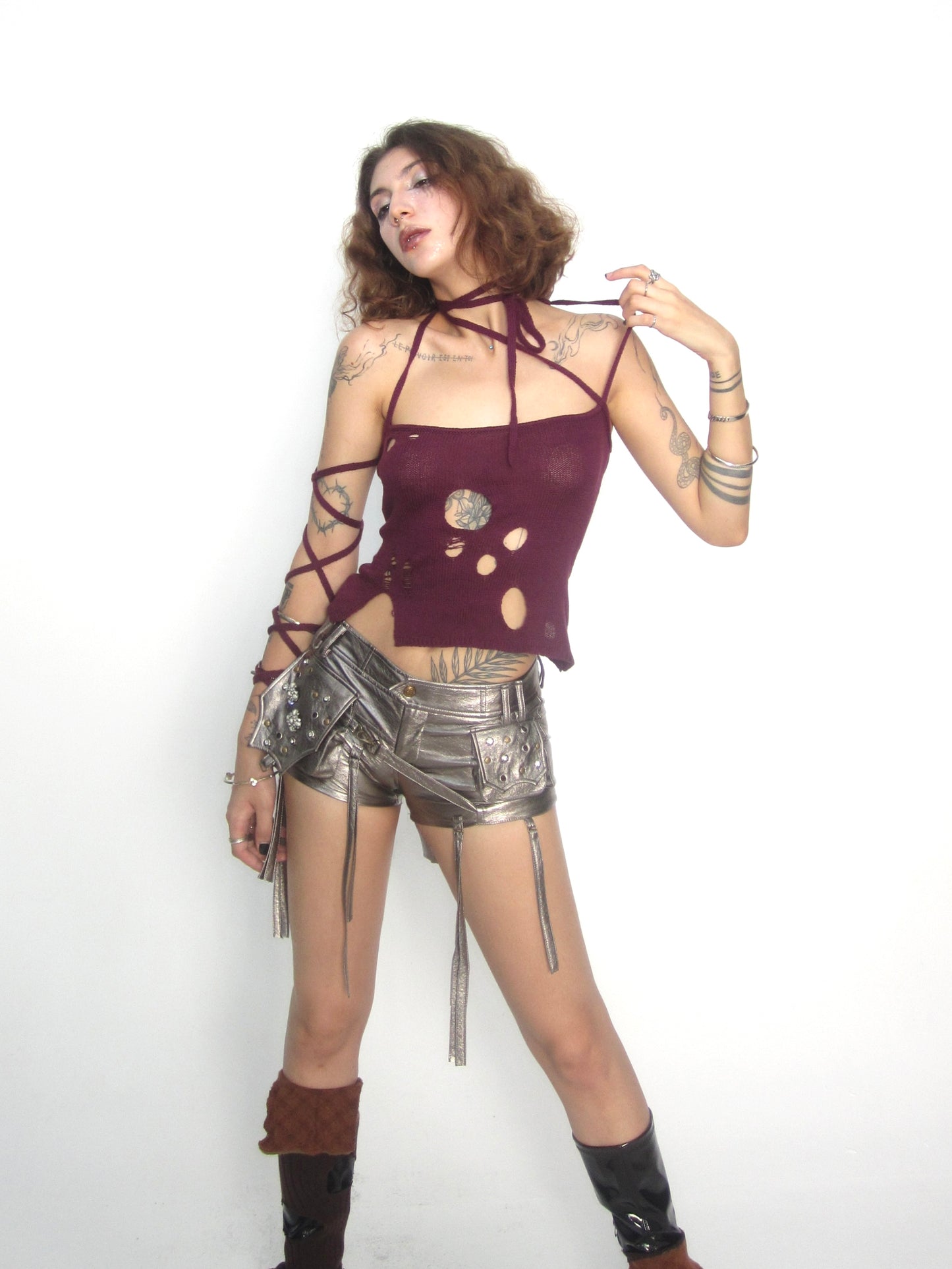 Purple stretch knit top