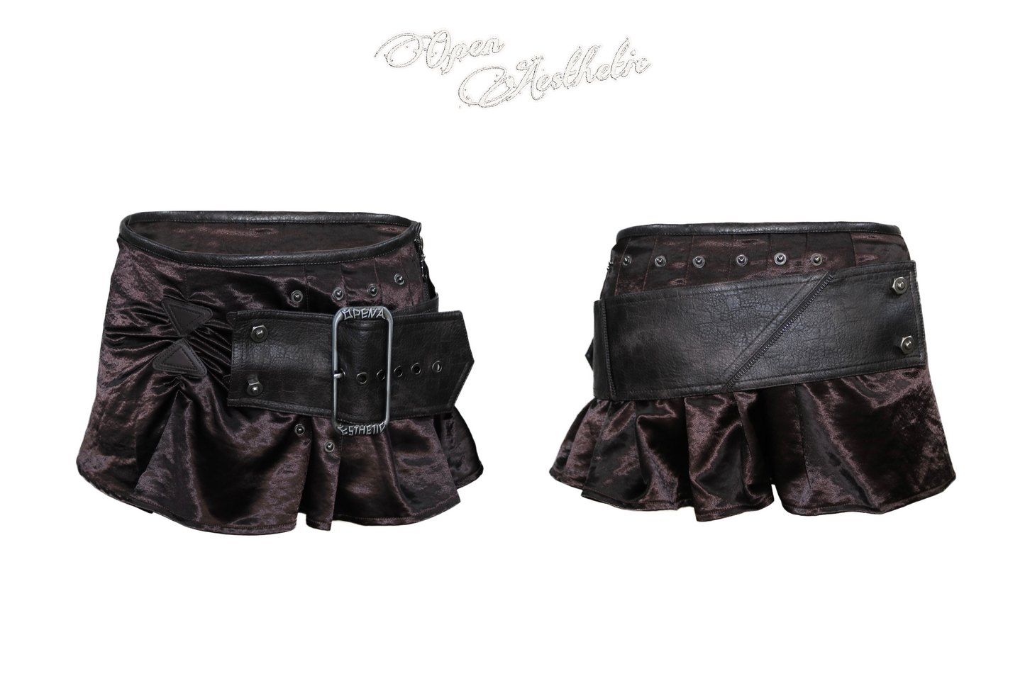 Vintage Rebel Satin Mini Skirt with Cascaded Ruffles & Detachable Belt