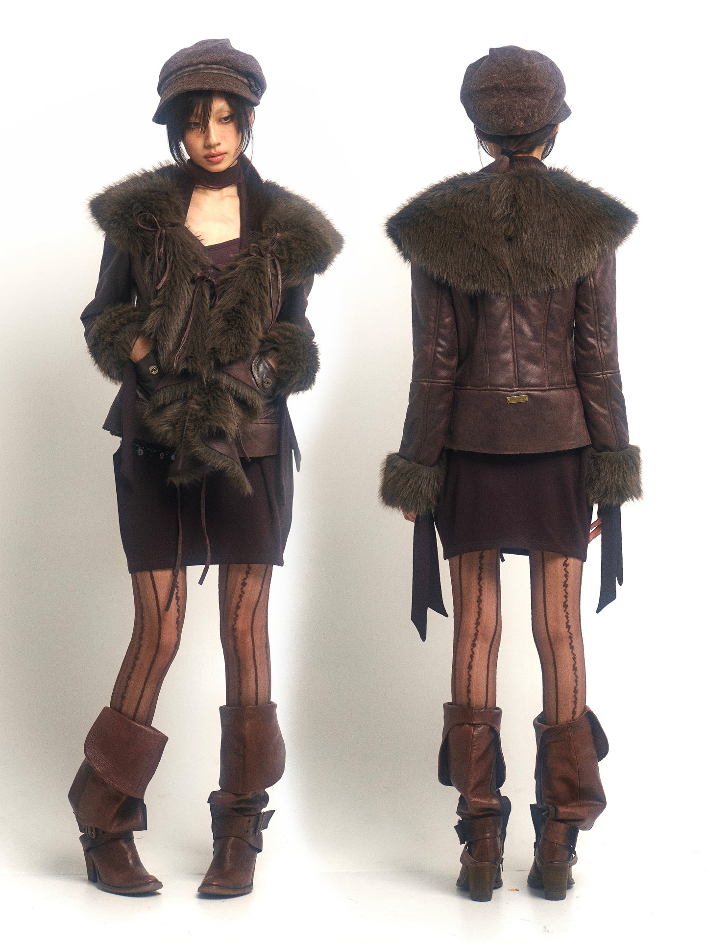 Warm fur-lined coat with a large lapel