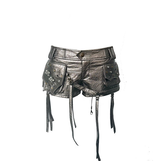 Metallic silver faux leather shorts
