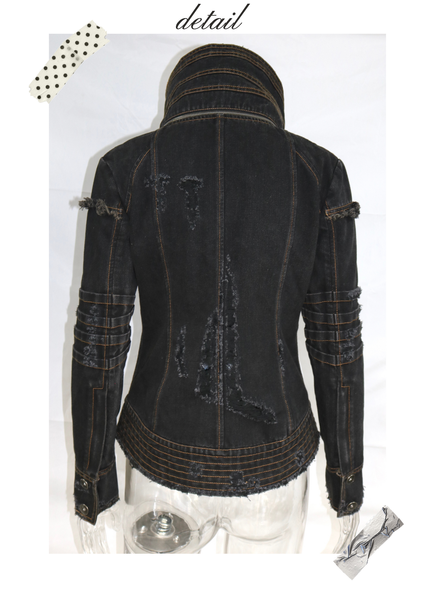 Punk-Style Heavy-Duty Washed Denim Jacket with Vintage Collar & Destroyed Details