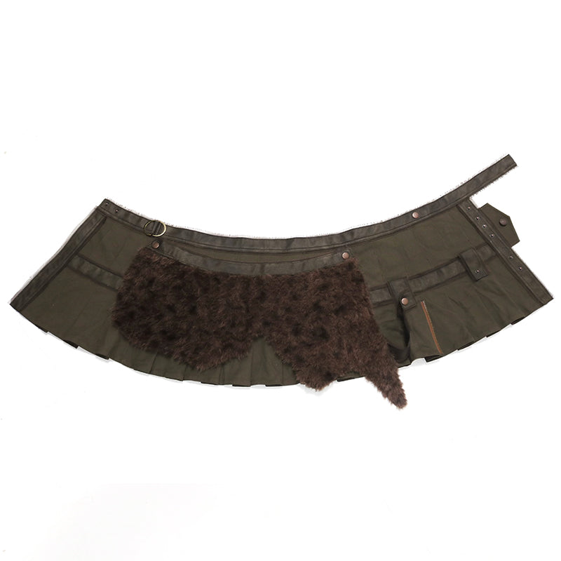 One-piece mini skirt with artificial leather and fur patching