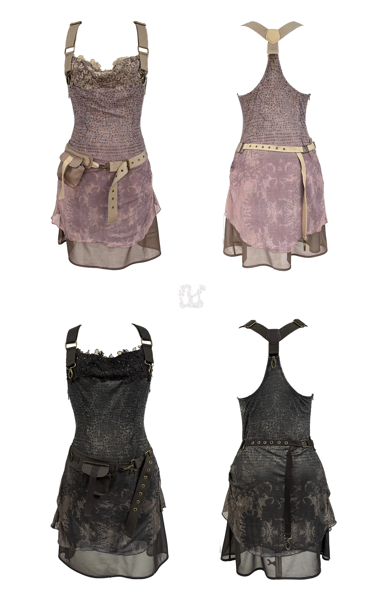 Printed tulle lace embroidered patchwork dress with belt