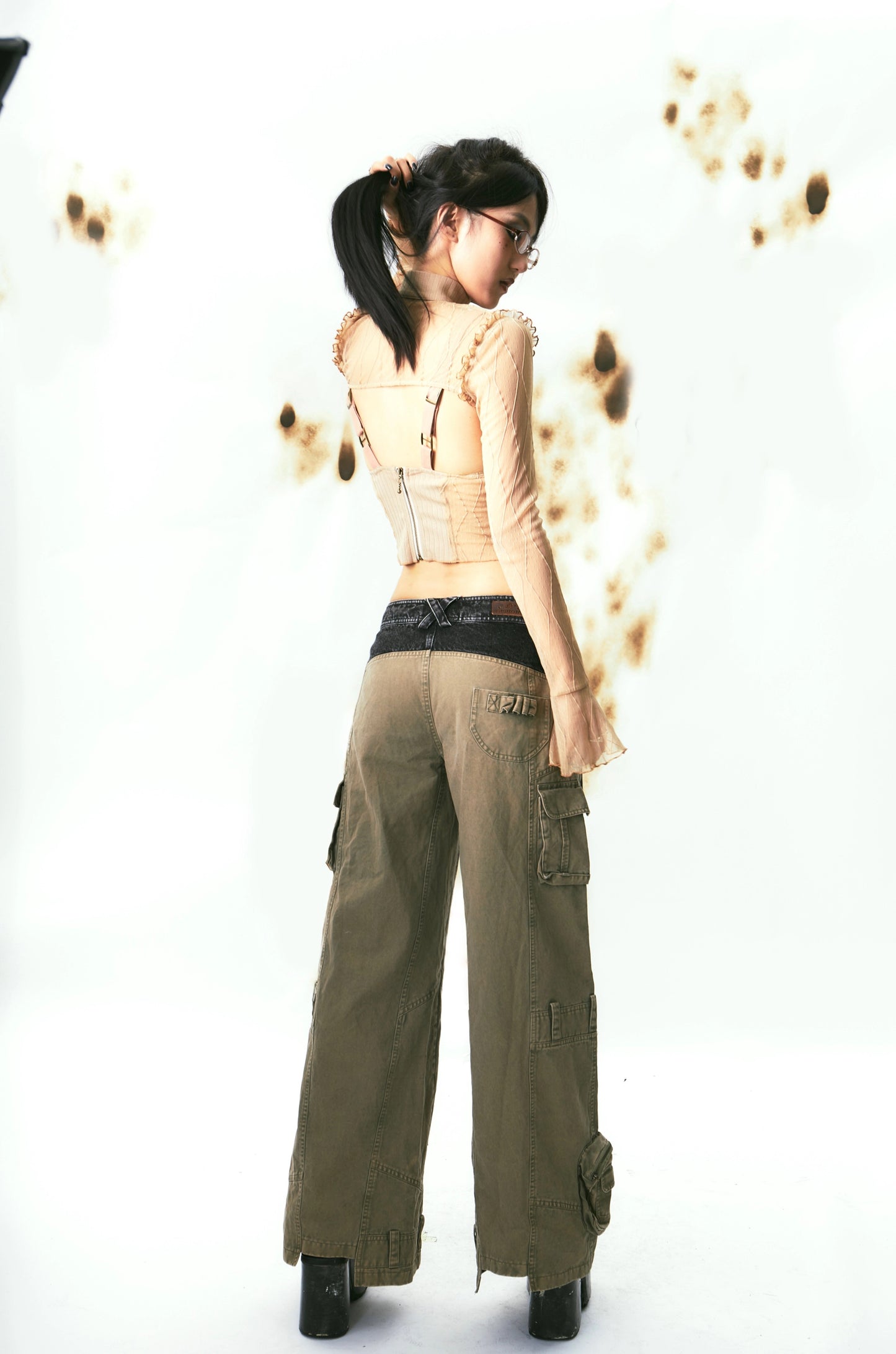 Heavy wash to make old craft baggy wide-leg denim trousers