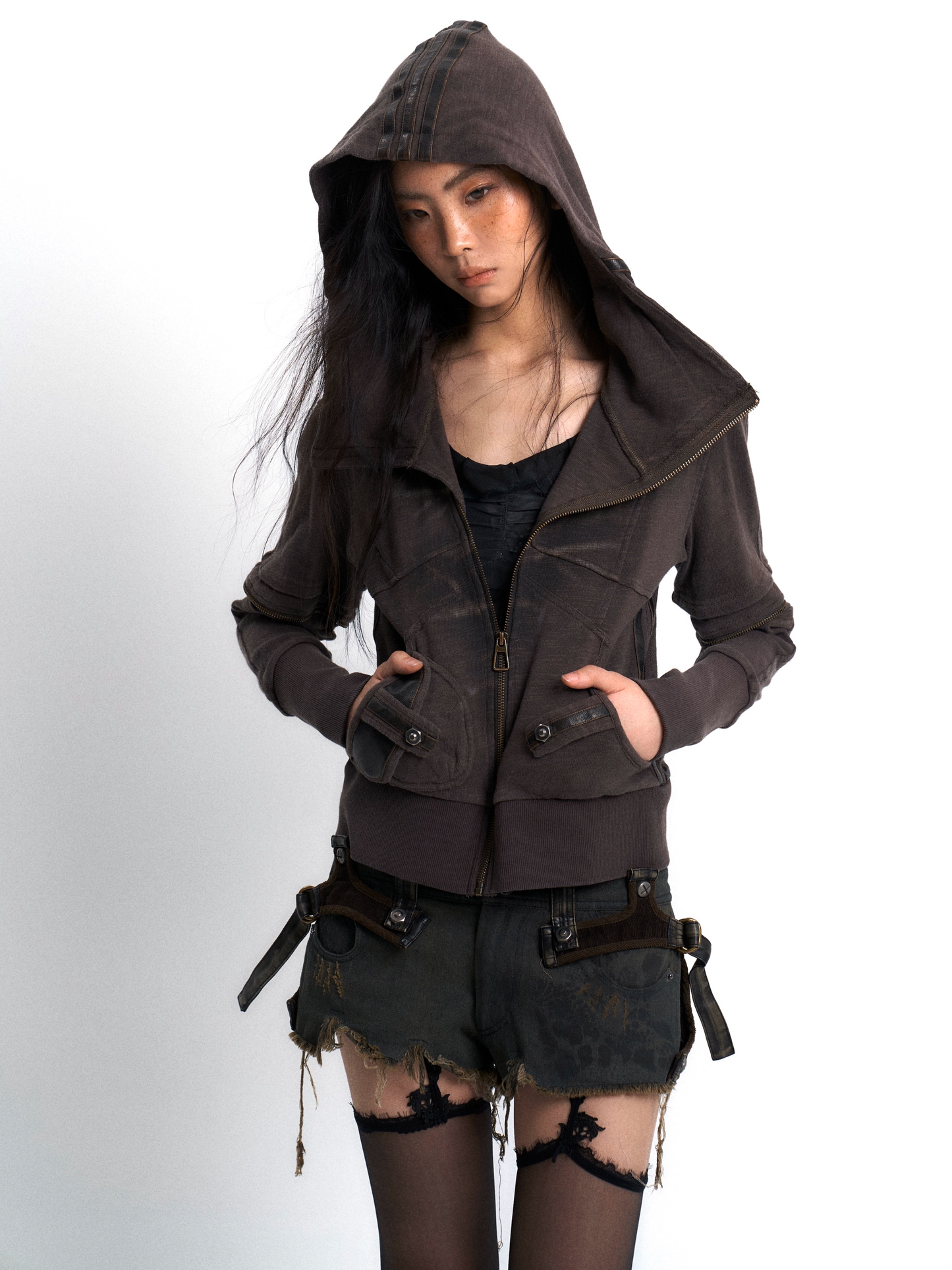 Vintage wash printed hooded coat
