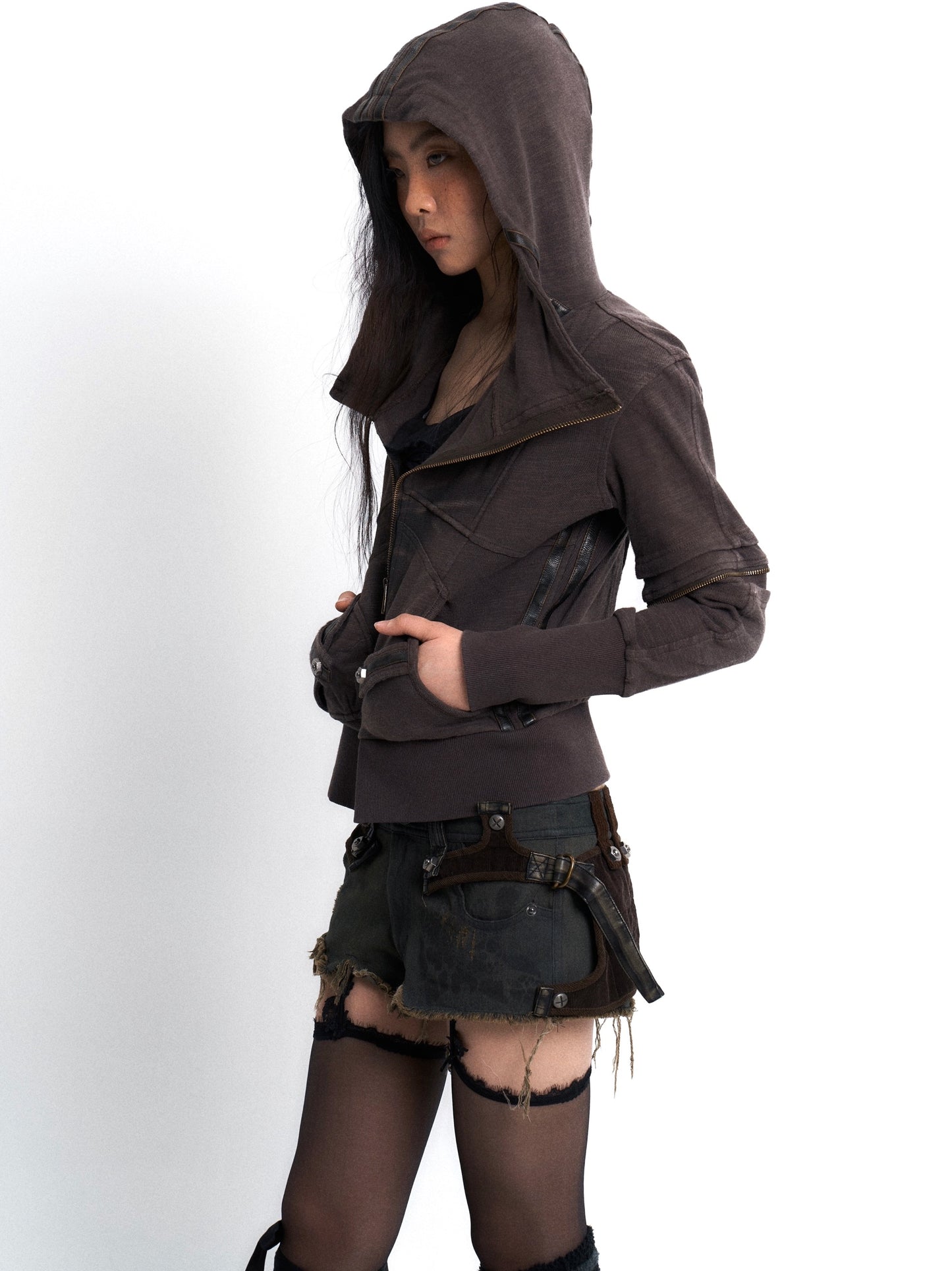 Vintage wash printed hooded coat