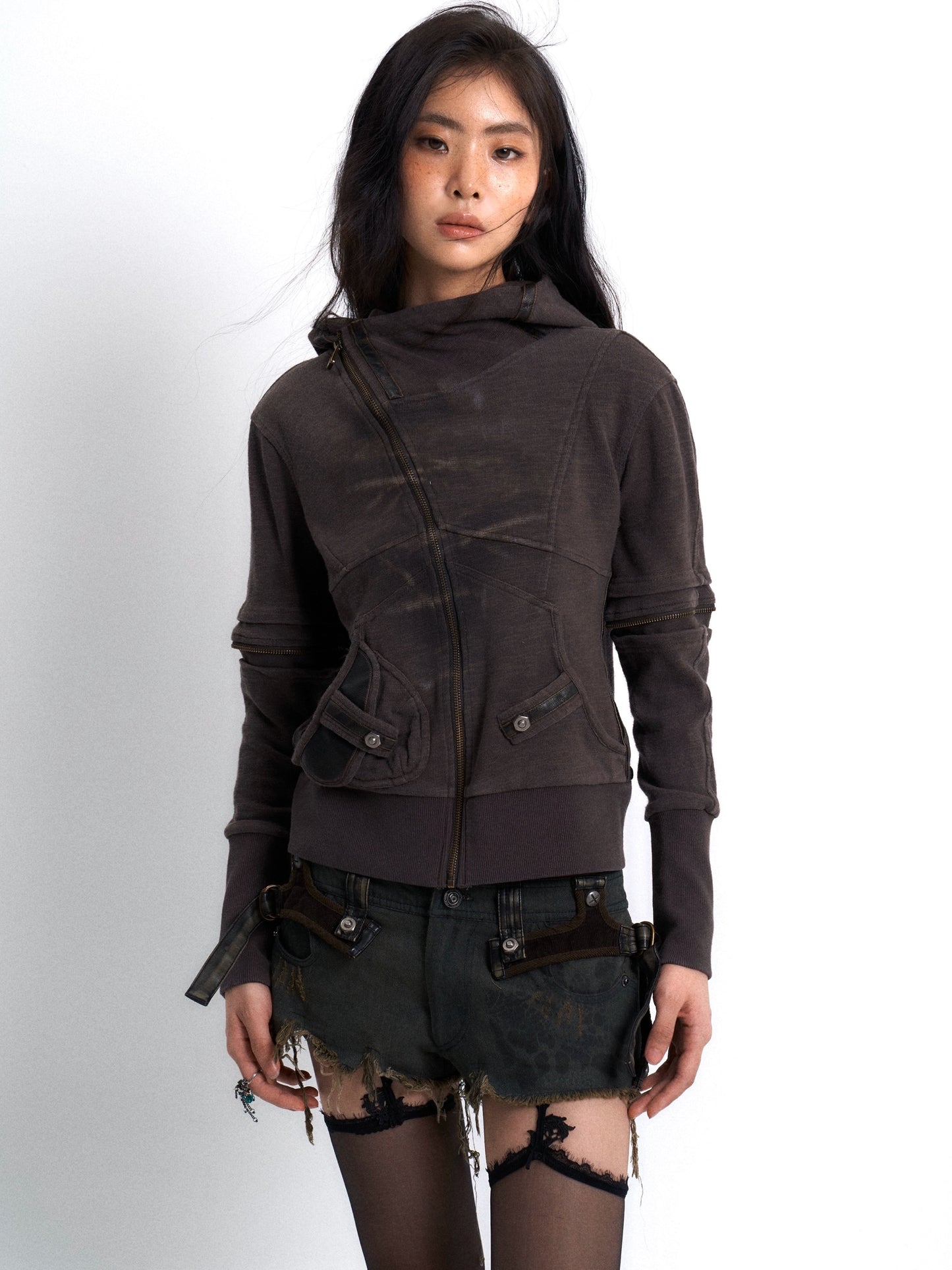 Vintage wash printed hooded coat