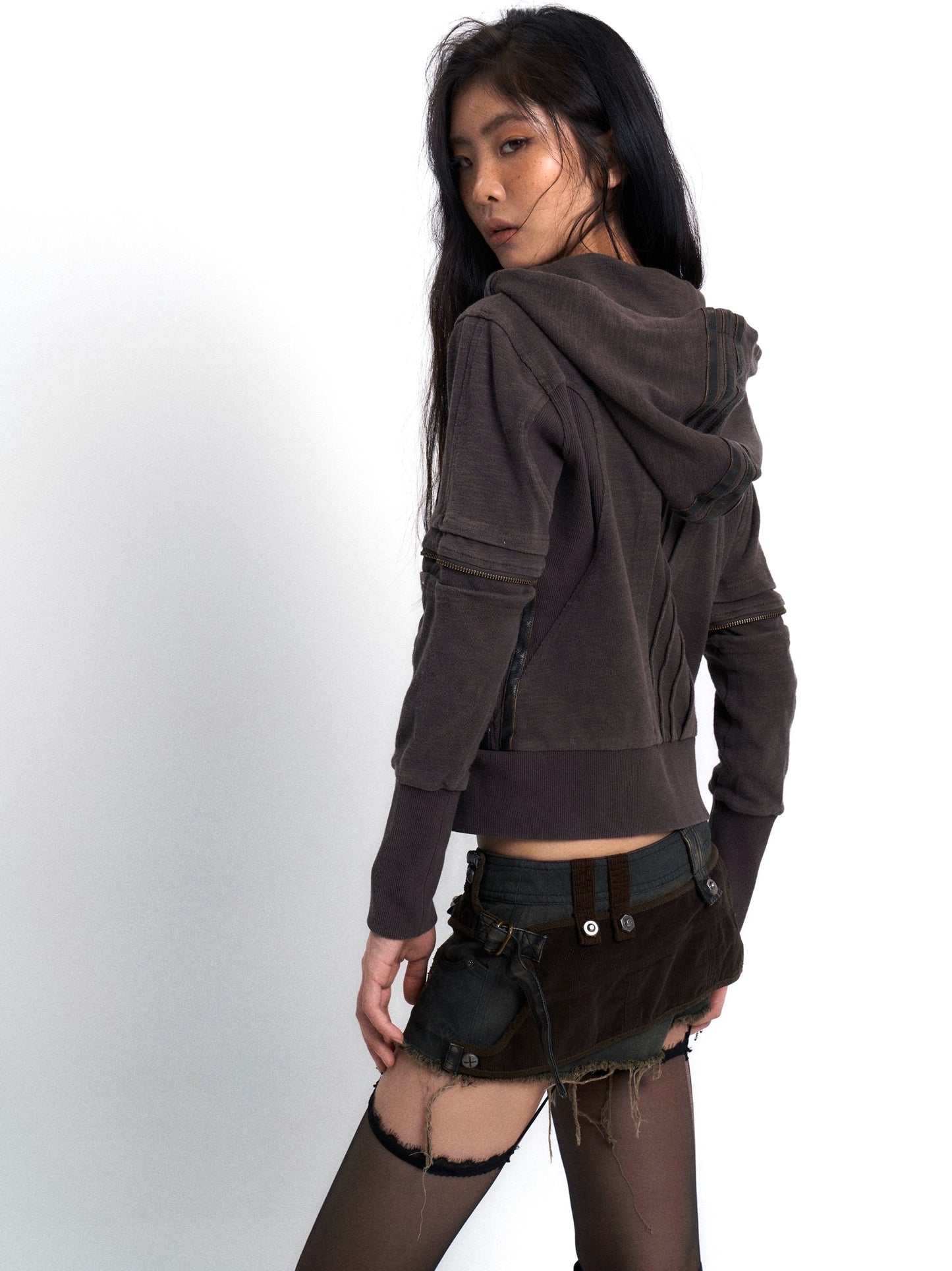 Vintage wash printed hooded coat