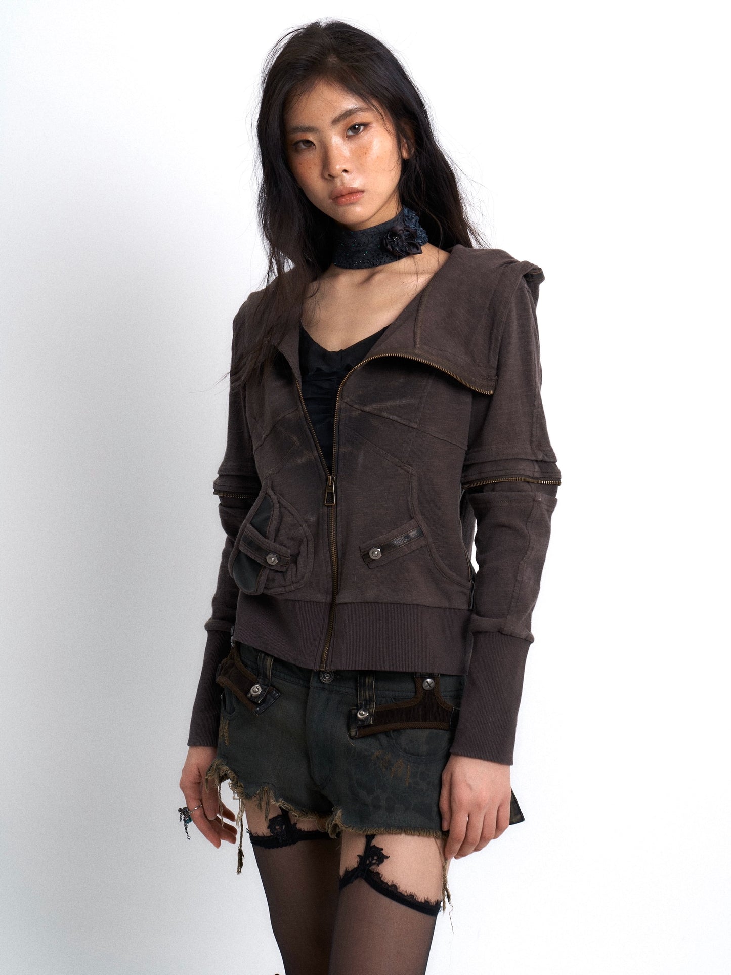 Vintage wash printed hooded coat
