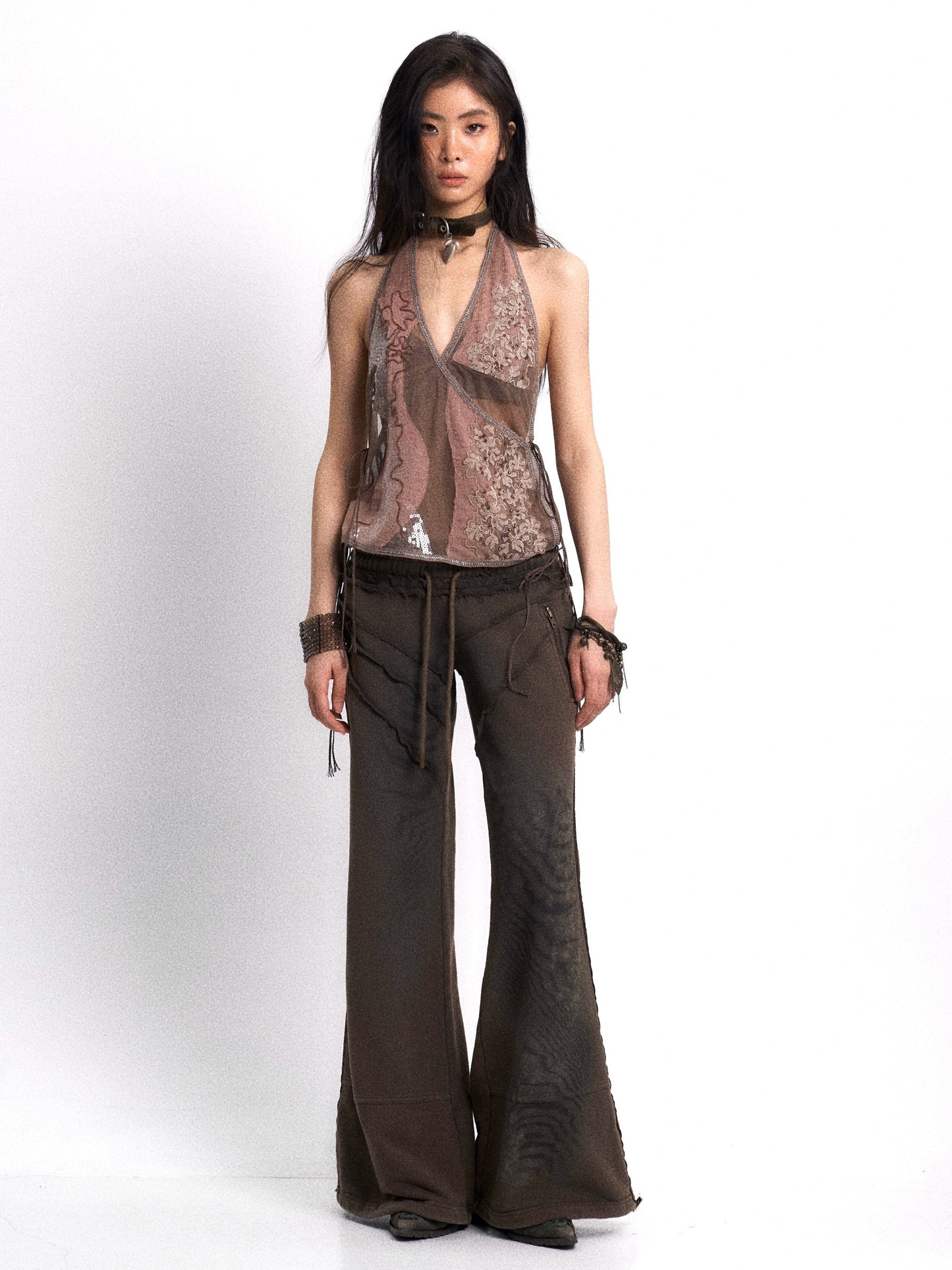 Distressed Wash Raw Hem Printed Pants