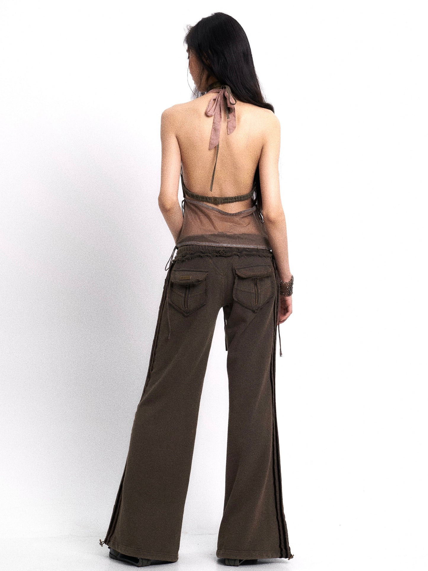 Distressed Wash Raw Hem Printed Pants