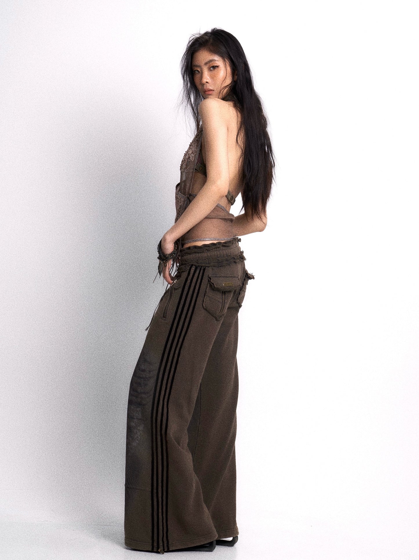Distressed Wash Raw Hem Printed Pants