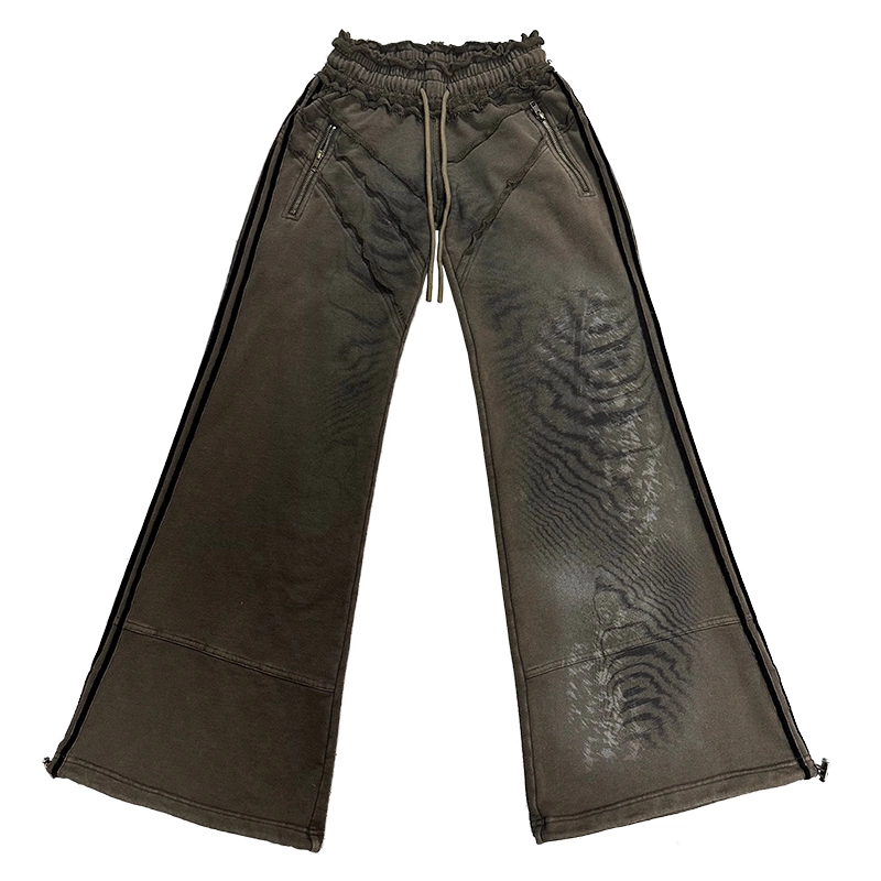 Distressed Wash Raw Hem Printed Pants