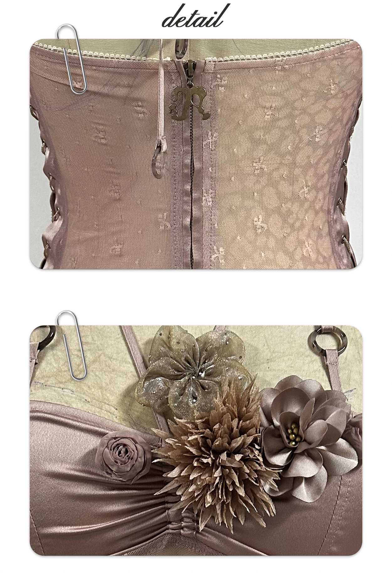 Mesh panel top with dimensional floral appliqué