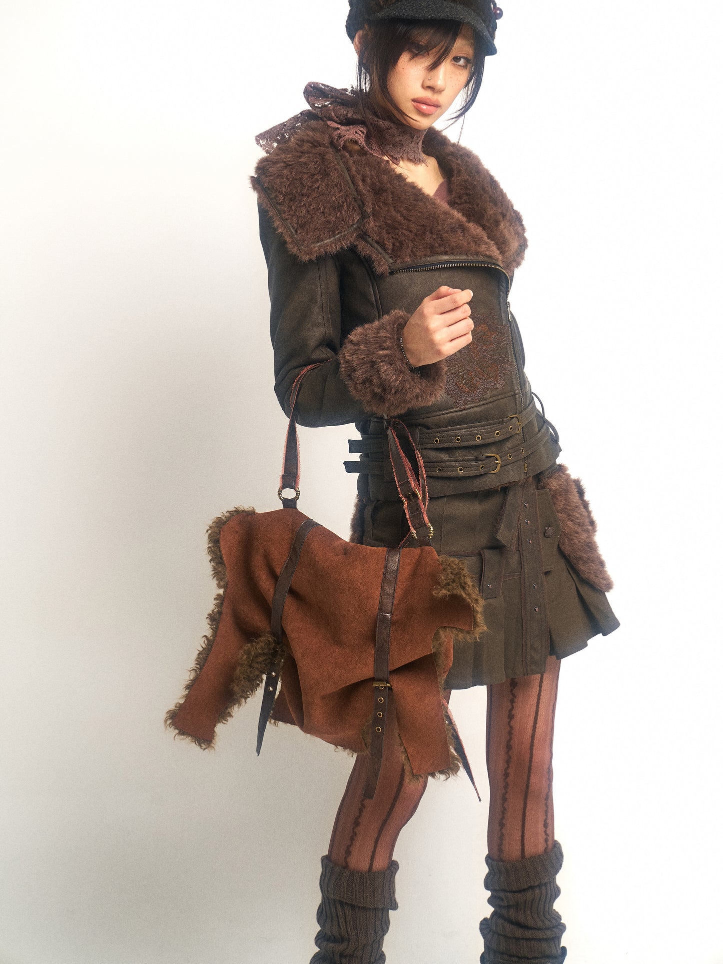 Suede and fur-lined bag.