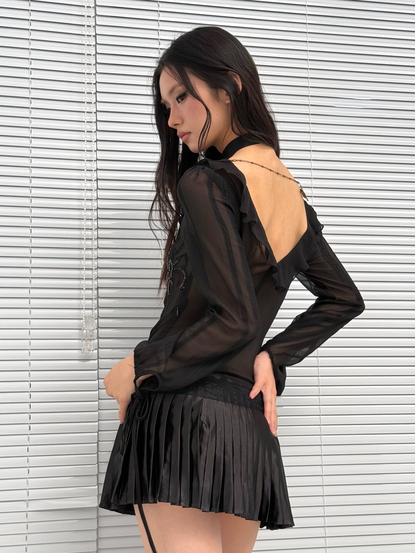 Chiffon Dress with Embroidered Sequins and Ruffle Insets