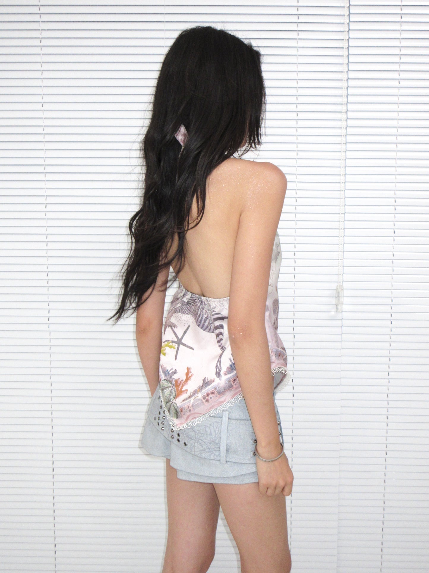 Printed & Crystal-Embellished Halter Neck Camisole