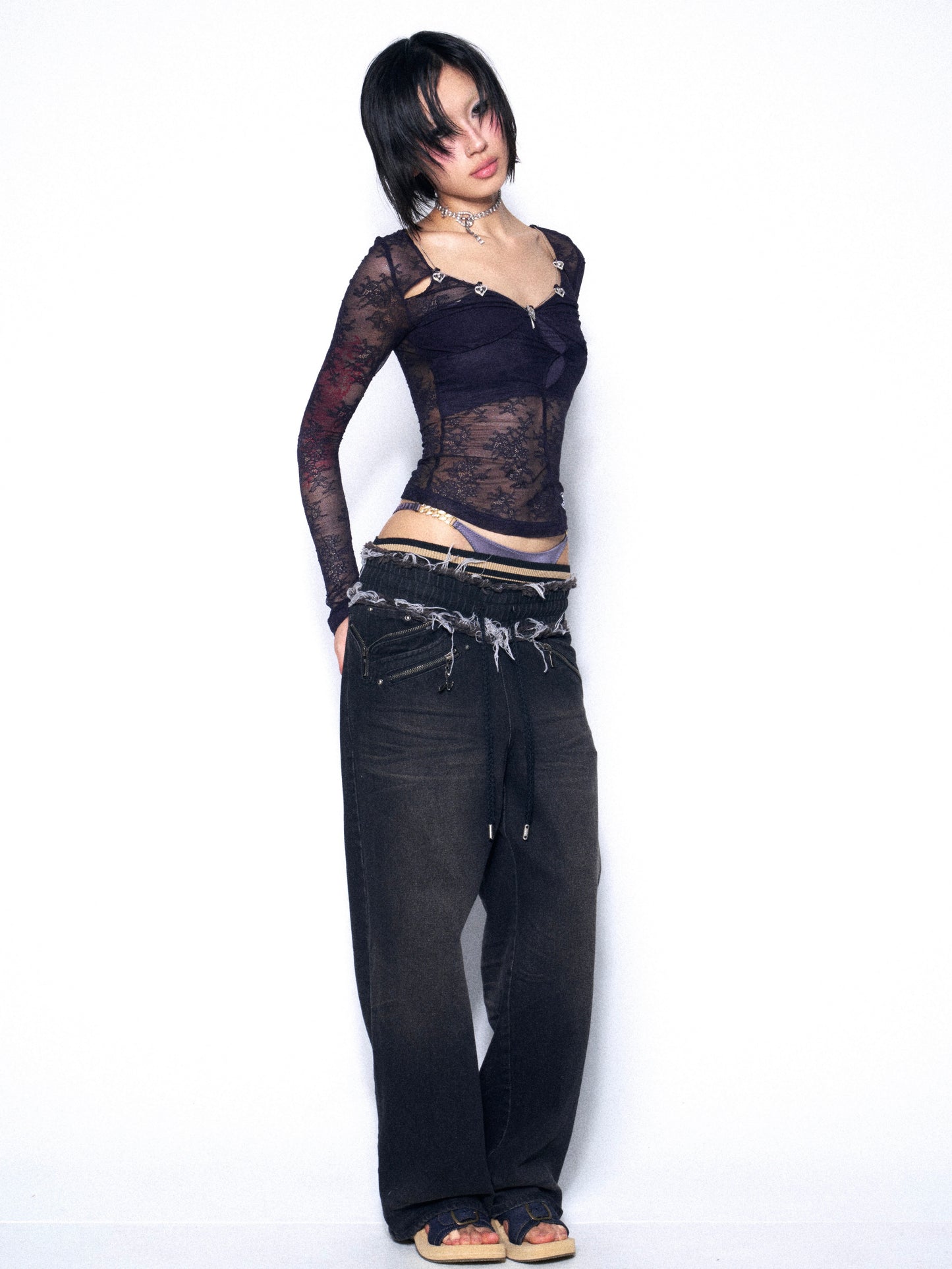 Soft Seduction Lace Cutout Top in Deep Plum with Stretch