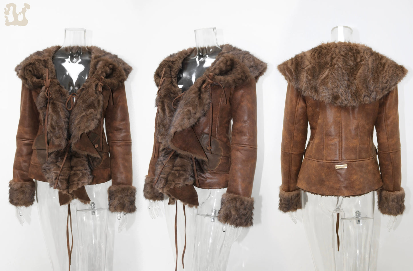 Warm fur-lined coat with a large lapel