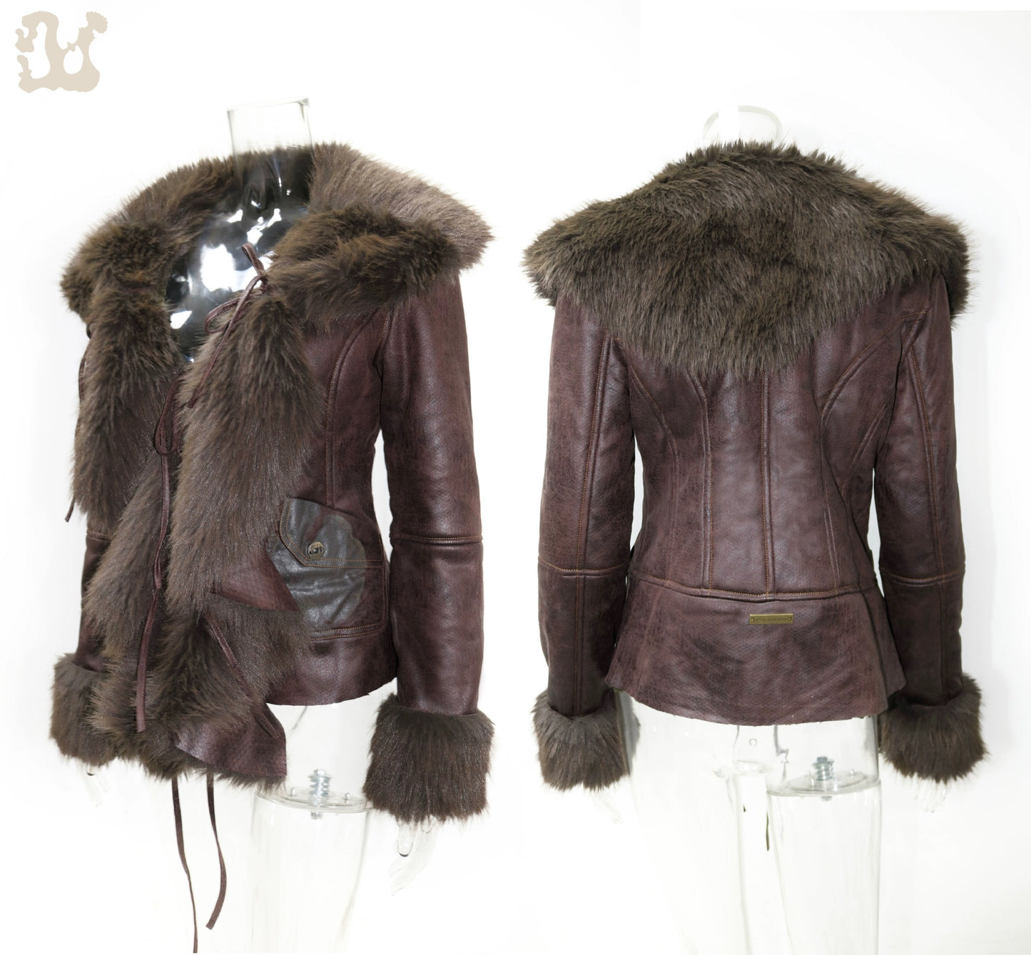 Warm fur-lined coat with a large lapel