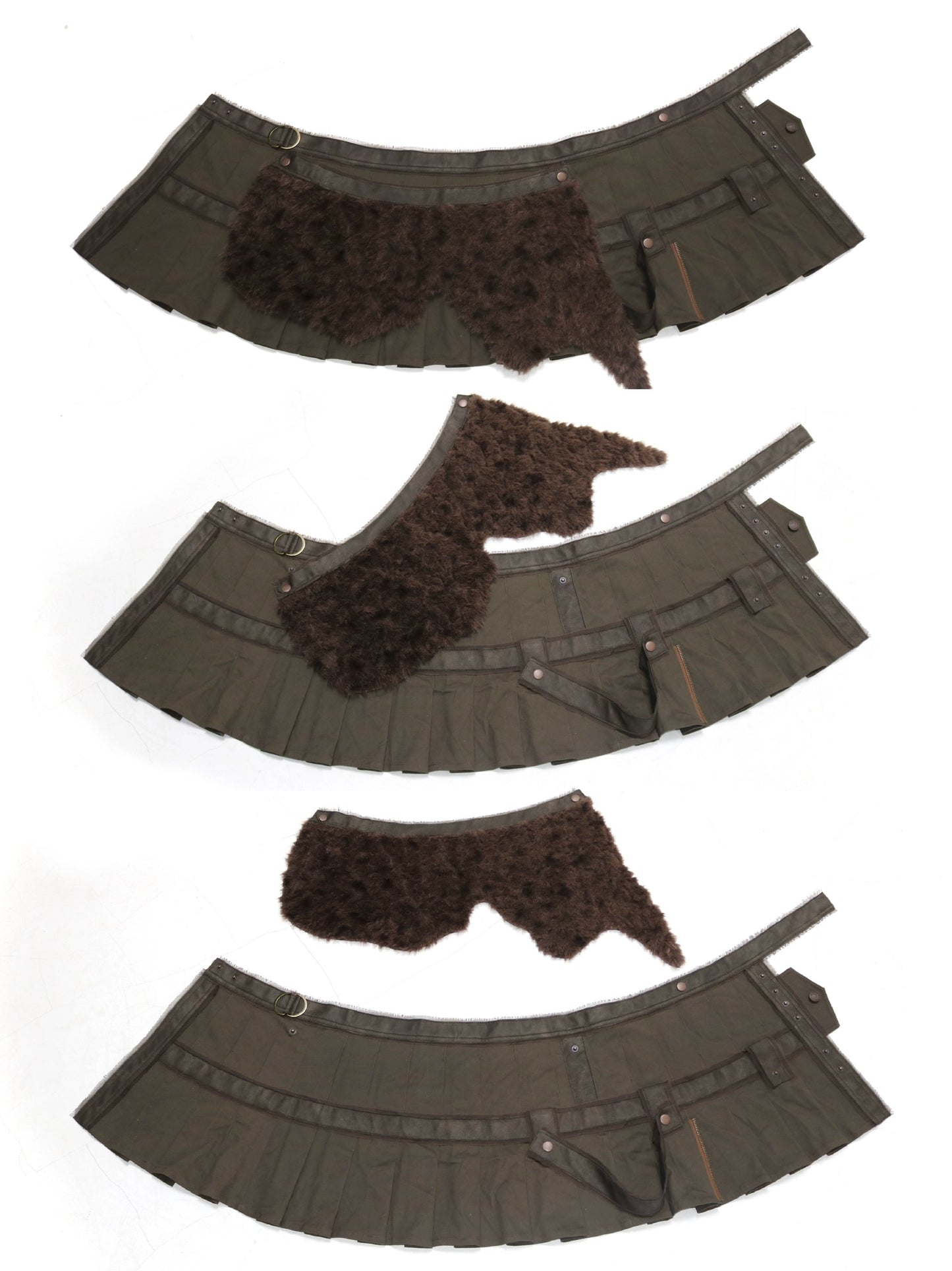 One-piece mini skirt with artificial leather and fur patching