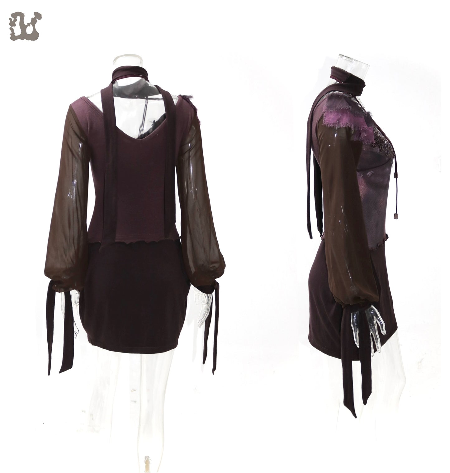 Printed knit and mesh patchwork dress
