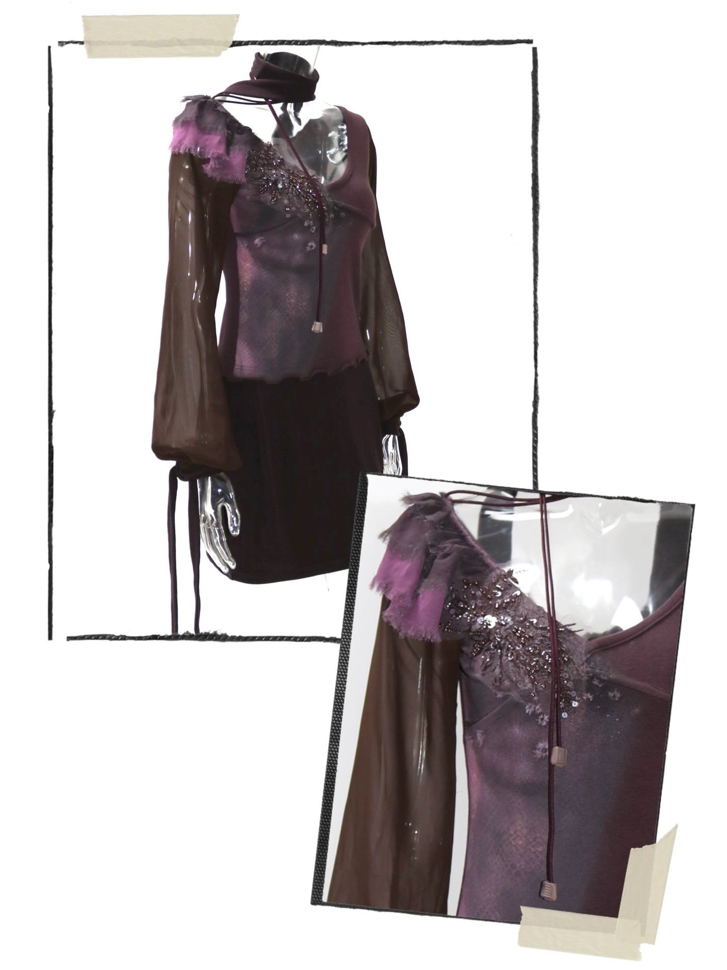 Printed knit and mesh patchwork dress