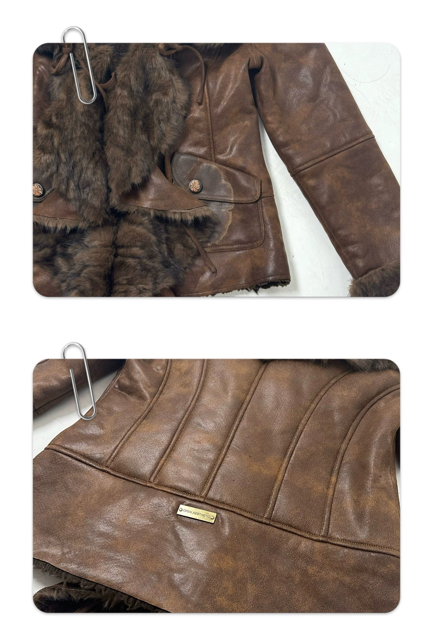 Warm fur-lined coat with a large lapel