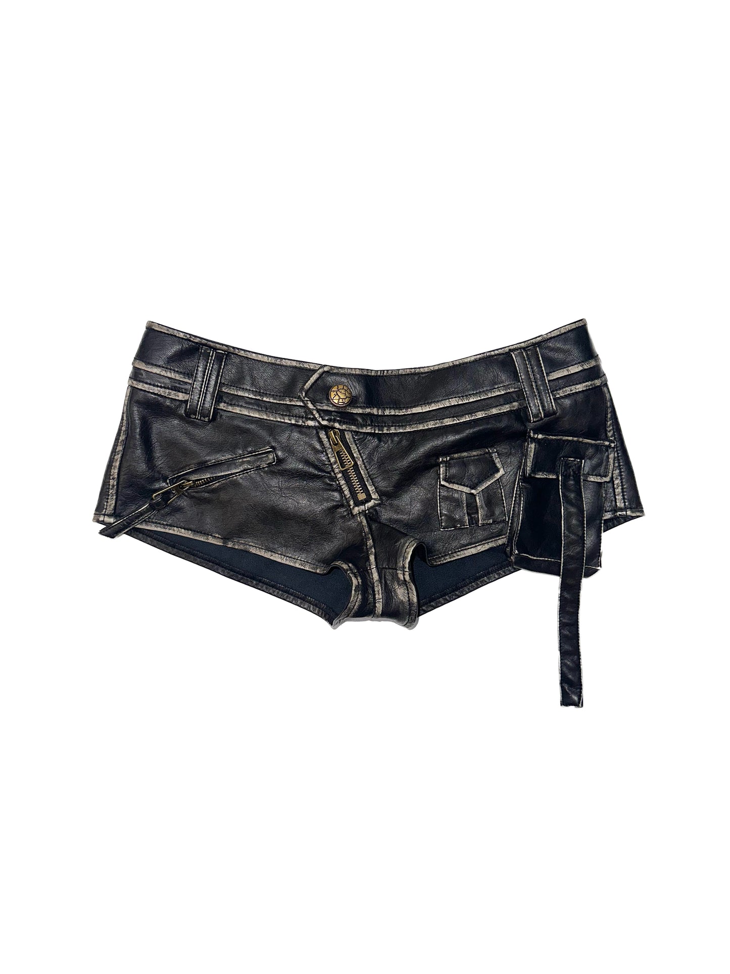 Retro punk wipe color faux leather low-waisted short shorts