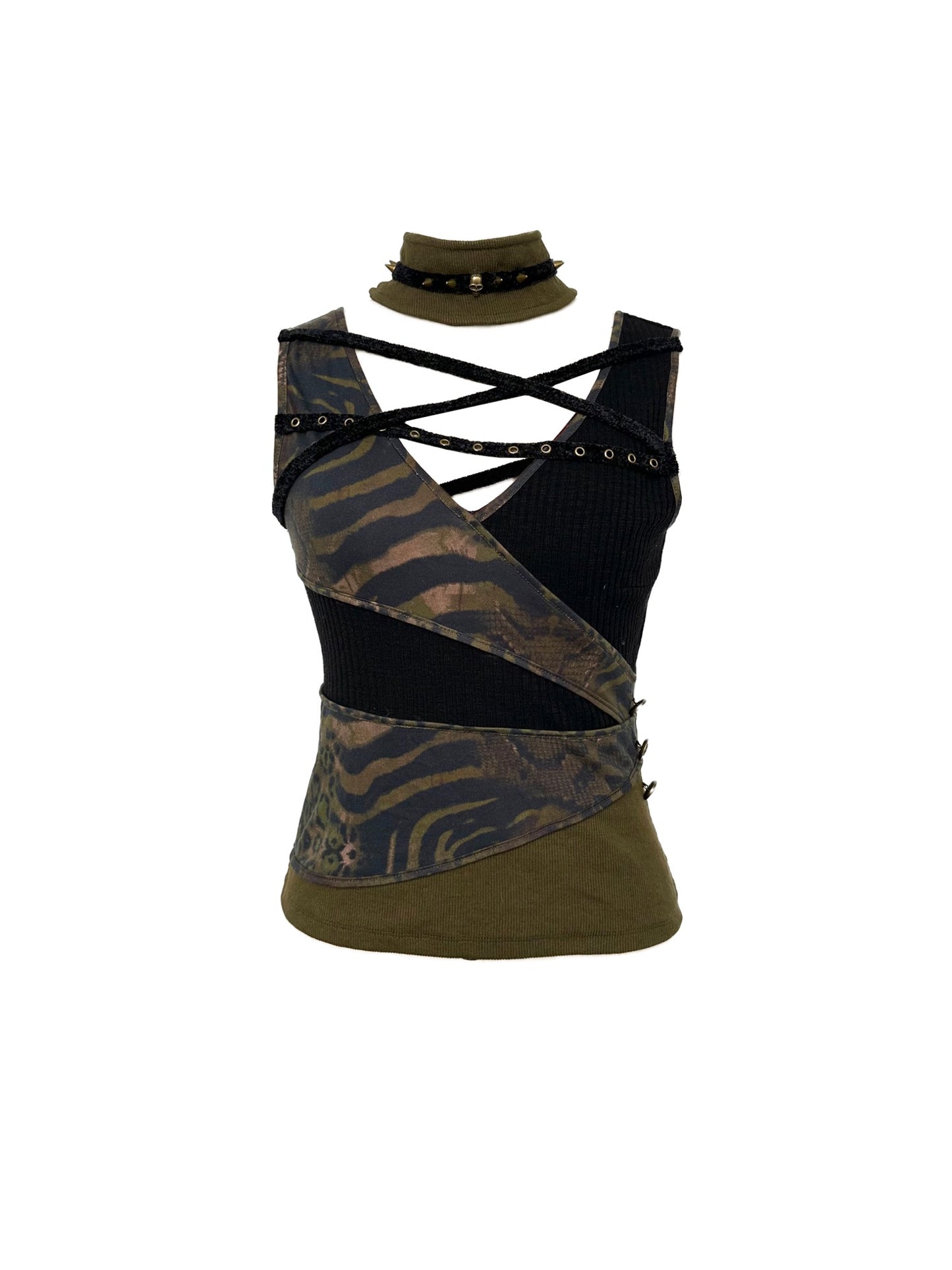 Printed Knitted stitching sleeveless top + Neckpiece