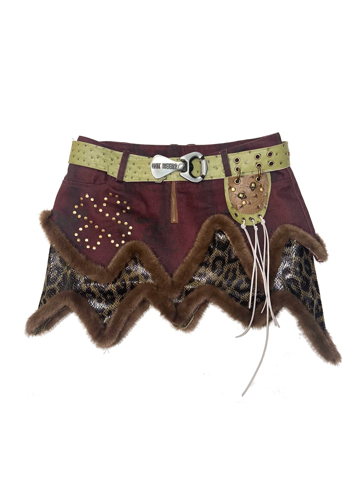Faux leather denim double stitching skirt + belt