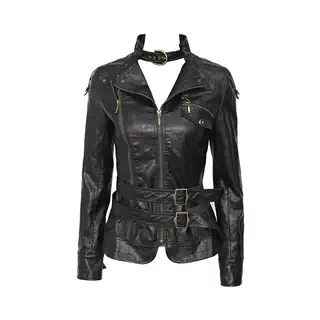 Zip-Paneled Double-Belt Leather Jacket