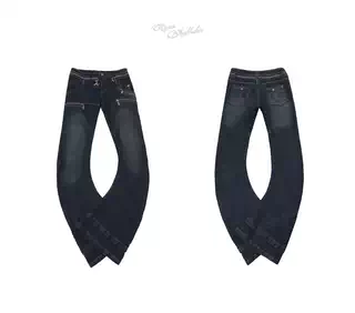 Washed Low-Rise Jeans with Curved Zip Waist Detail