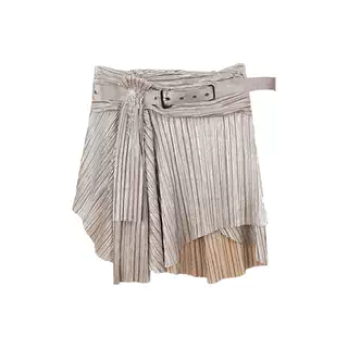 Metallic Asymmetric Ruched Skirt with Rhinestones (Belt Included)