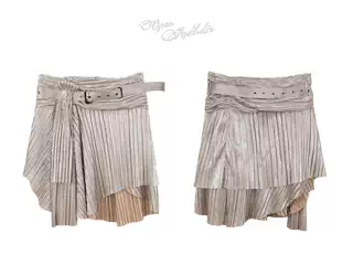 Metallic Asymmetric Ruched Skirt with Rhinestones (Belt Included)
