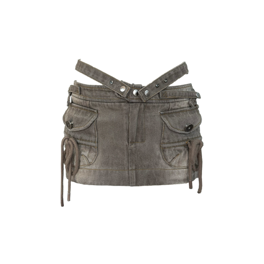 V-Belt Crystal-Embellished Denim Skort