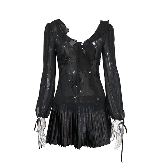 Chiffon Dress with Embroidered Sequins and Ruffle Insets