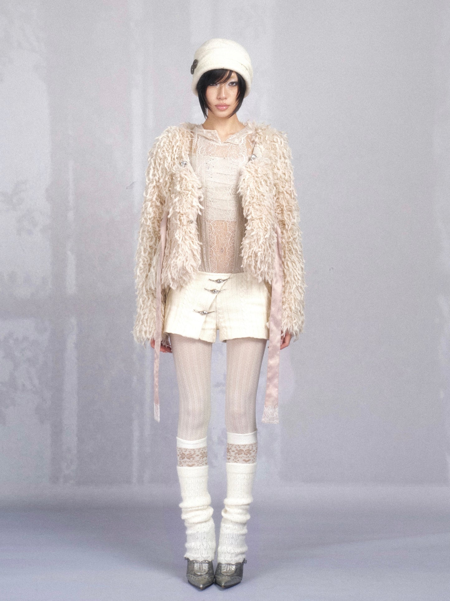Lace and Jersey Paneled Hooded Long Sleeve Bodysuit