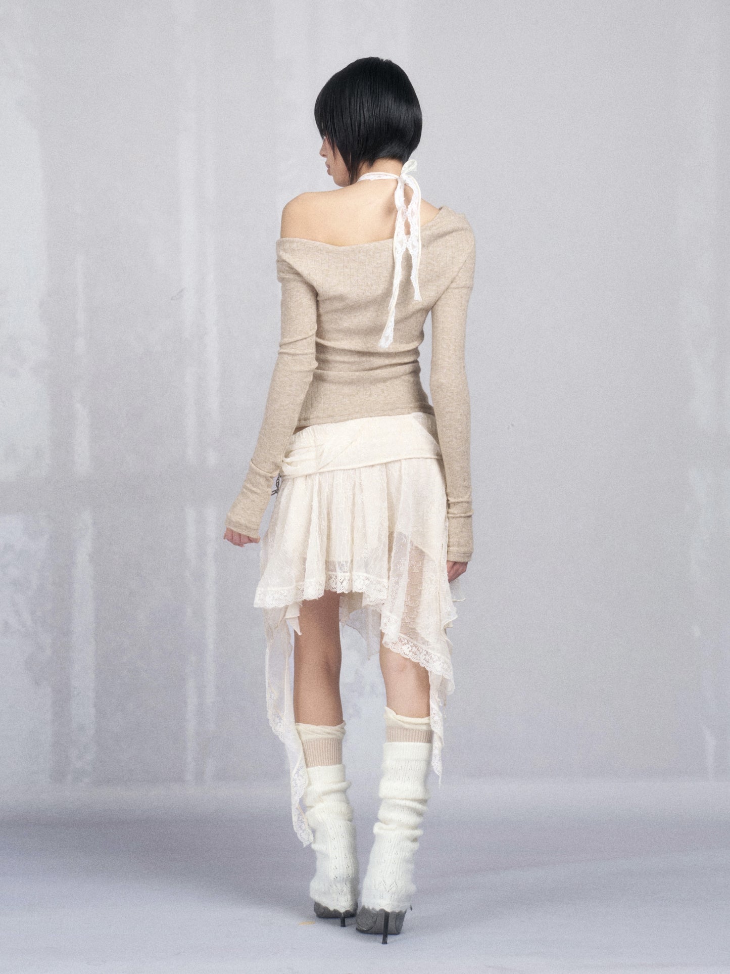 Sheer Draped Layered Lace Skirt