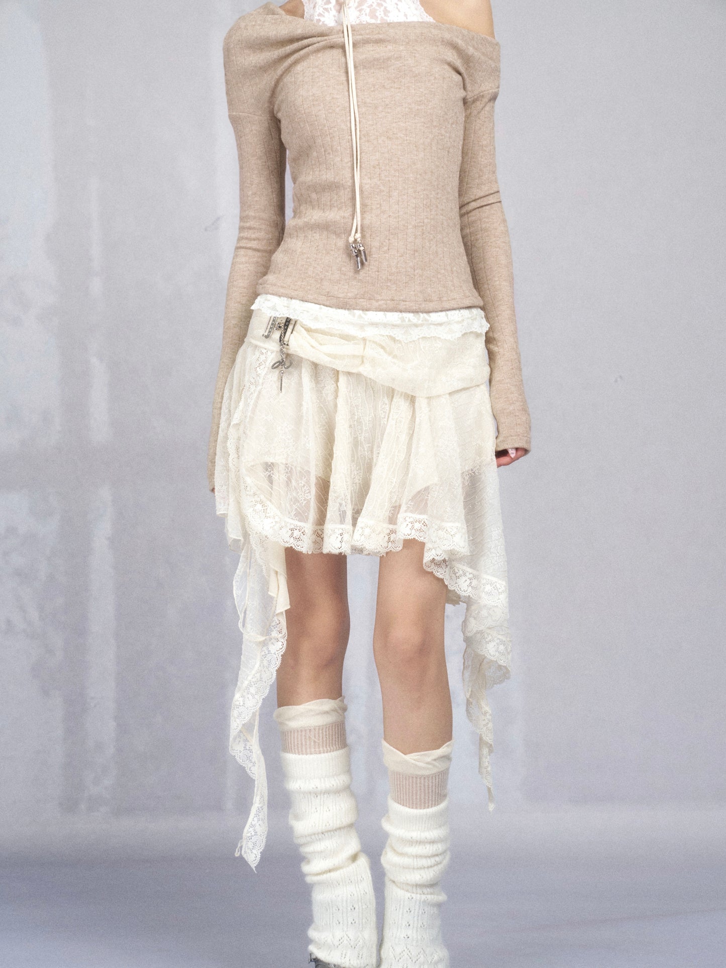 Sheer Draped Layered Lace Skirt
