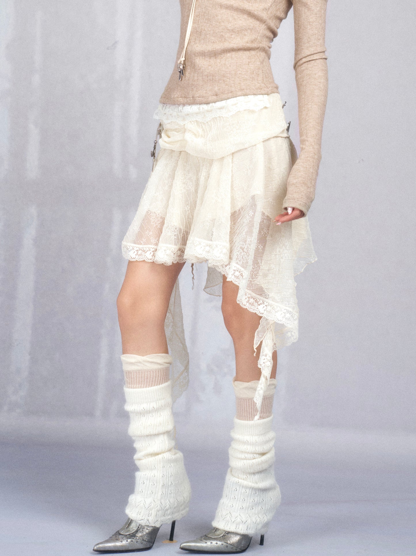 Sheer Draped Layered Lace Skirt