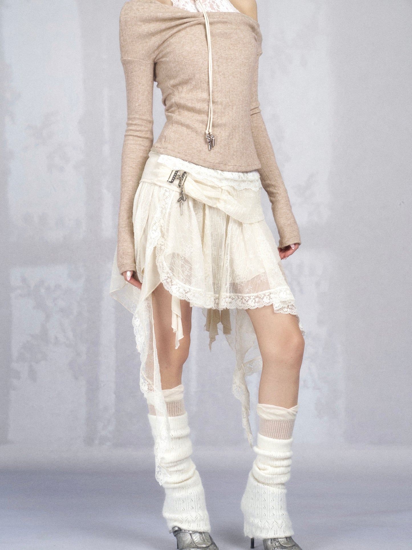 Sheer Draped Layered Lace Skirt