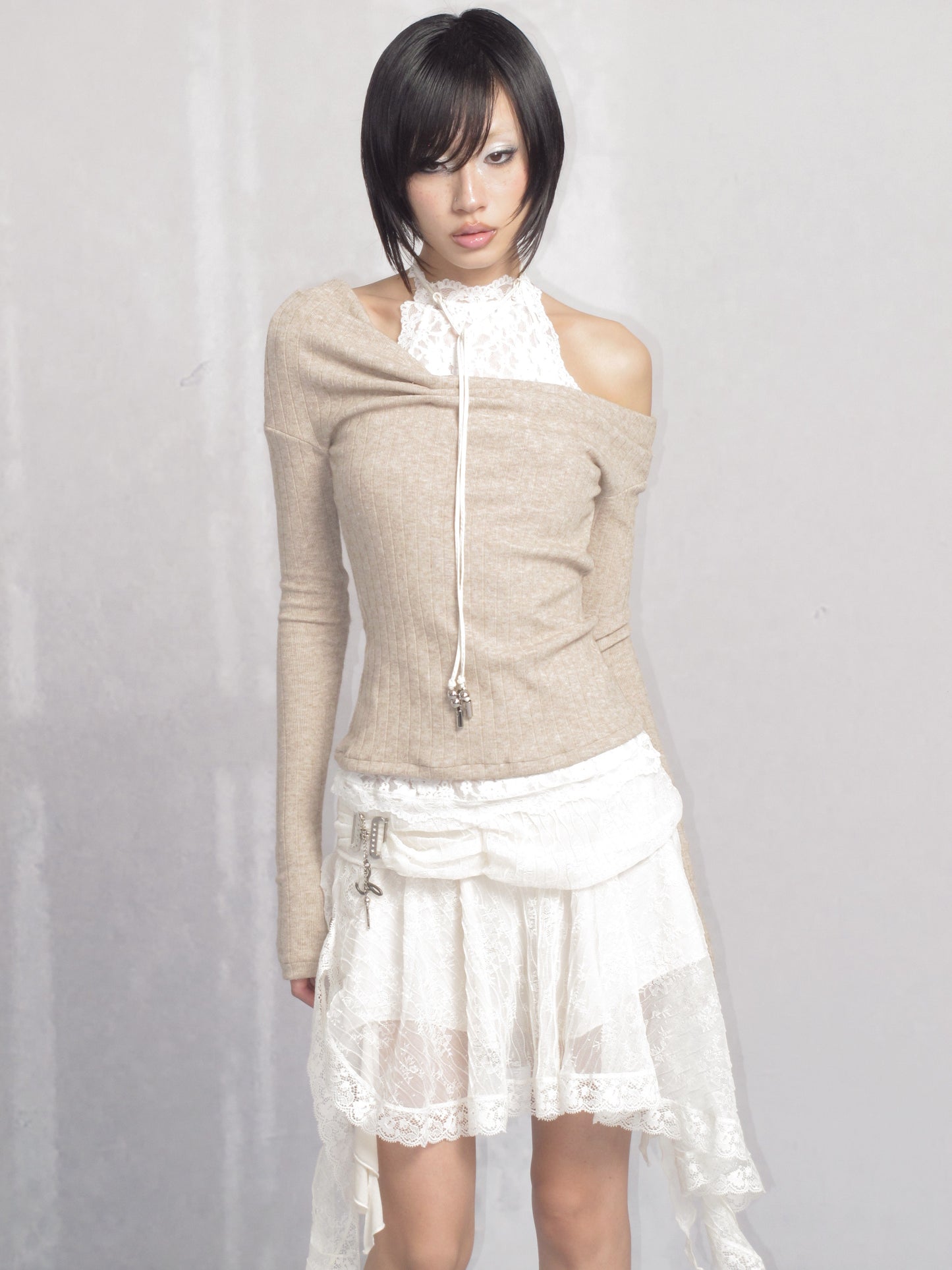 Sheer Draped Layered Lace Skirt