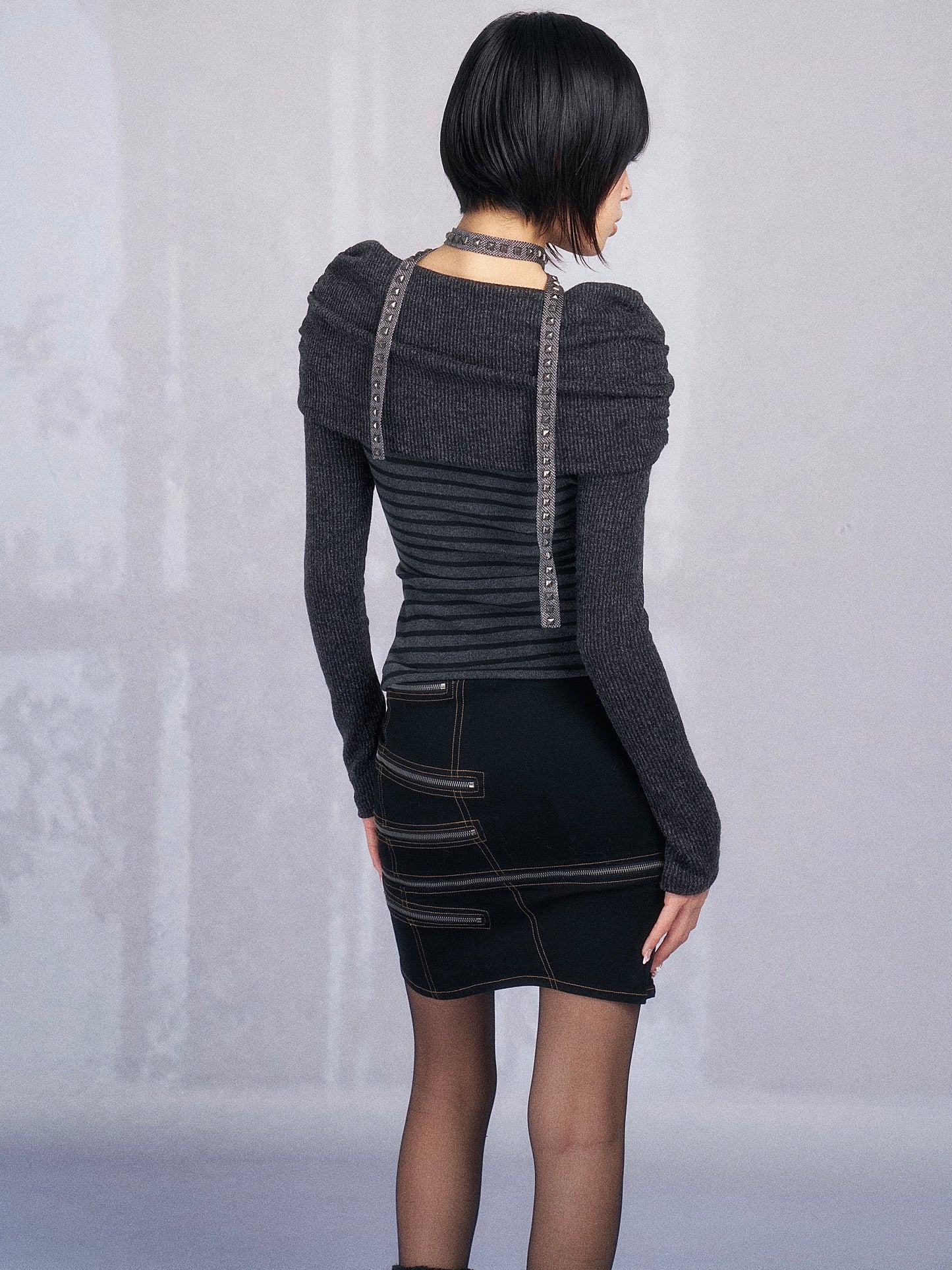 Striped Off-Shoulder Ruched Stretch Jersey Top