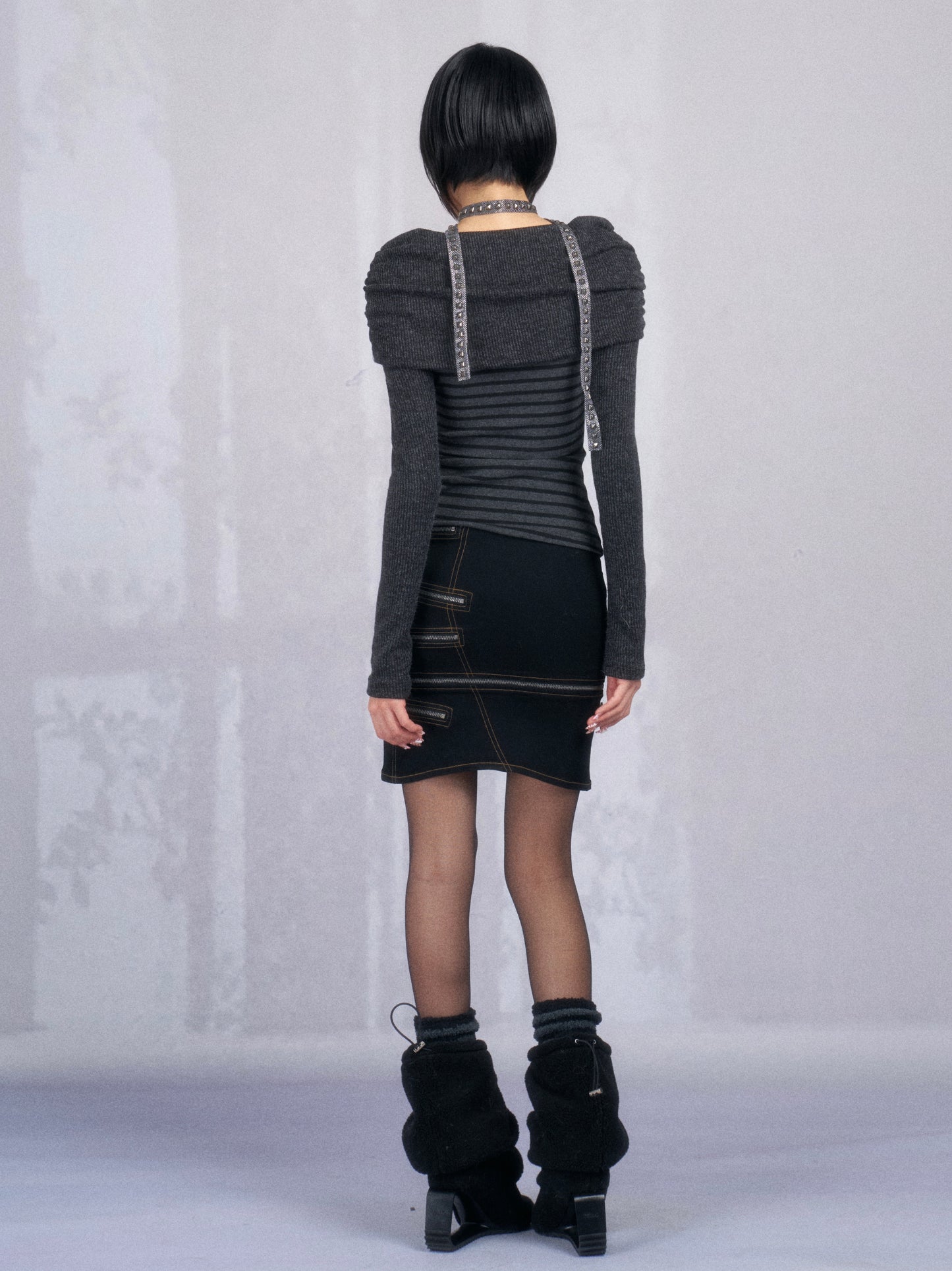 Striped Off-Shoulder Ruched Stretch Jersey Top