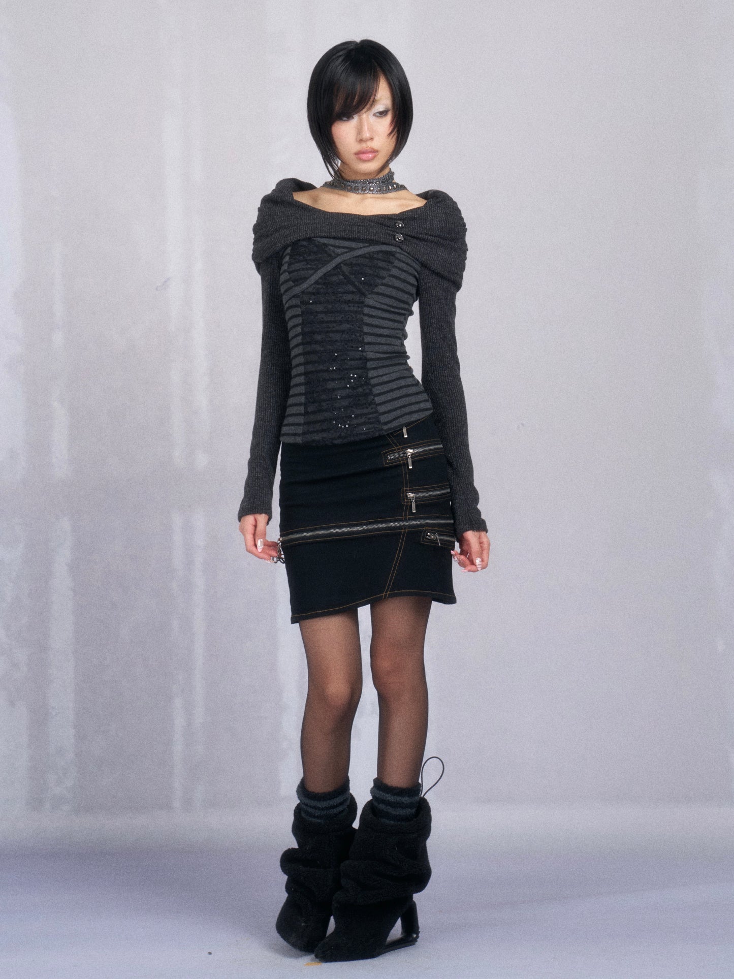 Striped Off-Shoulder Ruched Stretch Jersey Top
