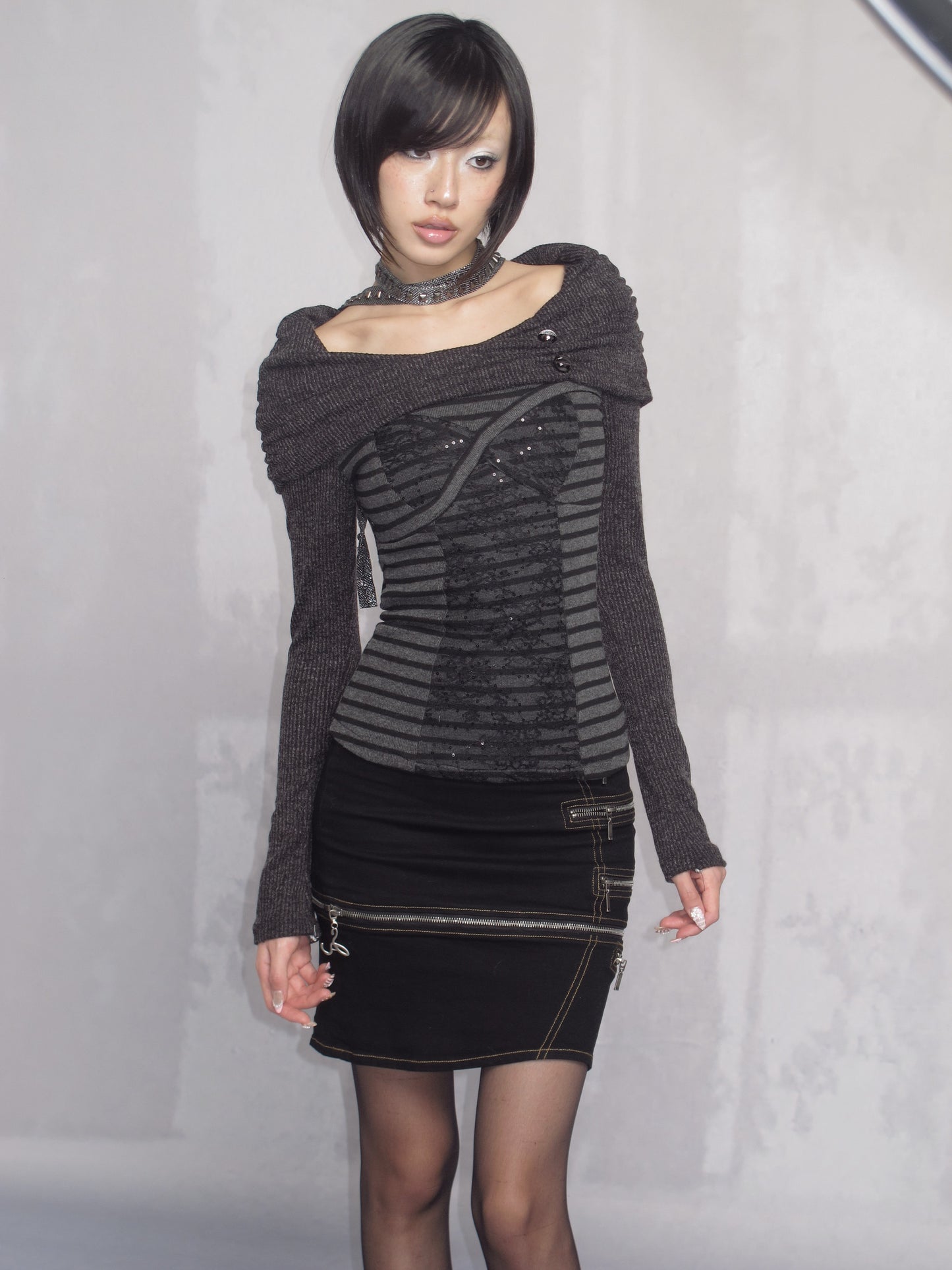 Striped Off-Shoulder Ruched Stretch Jersey Top