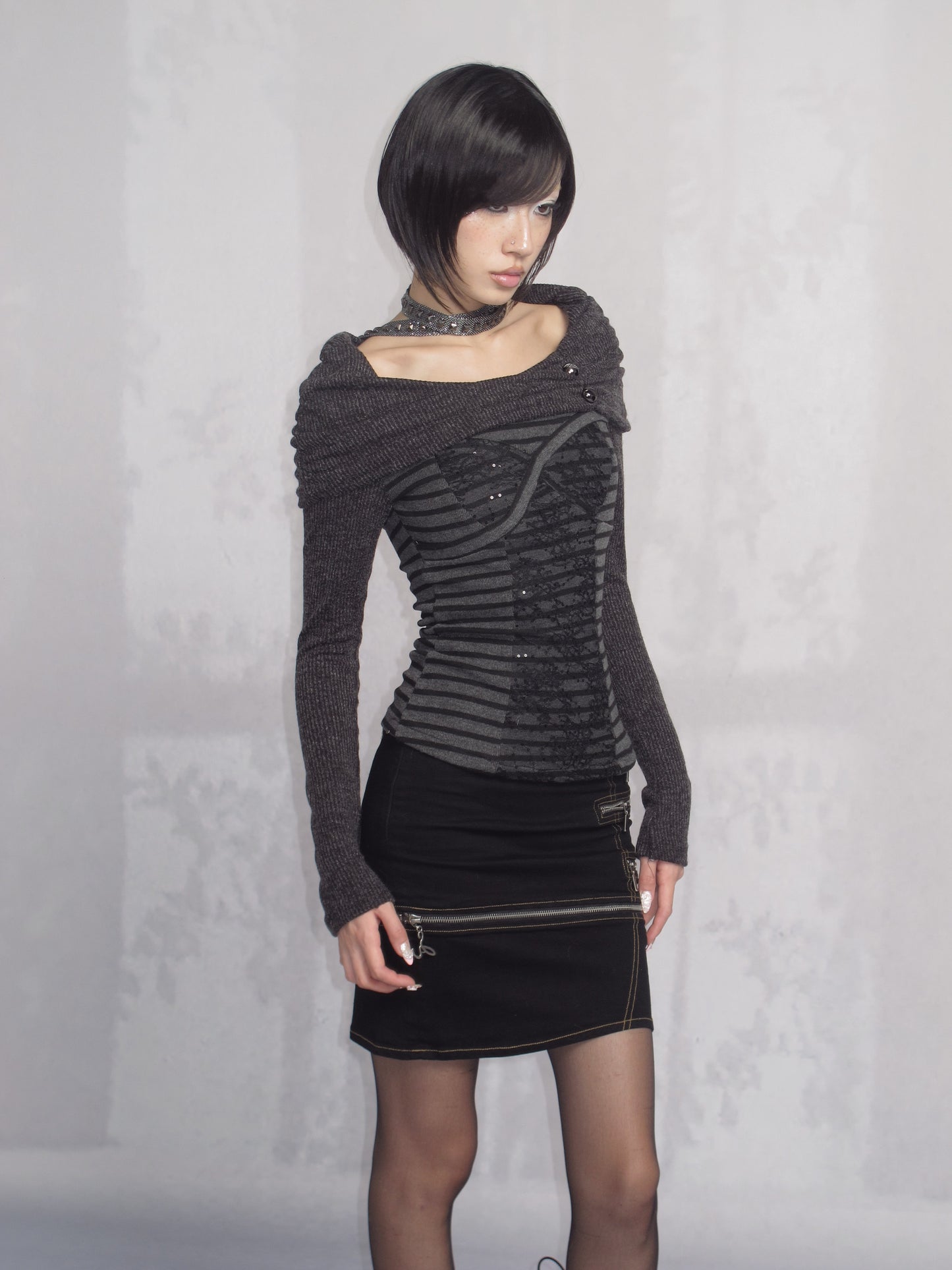 Striped Off-Shoulder Ruched Stretch Jersey Top